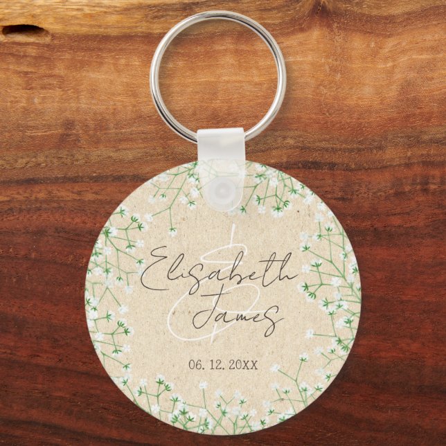 Chaveiro Bebês Breath Watercolor Floral Rustic Boho Wedding (Frente)