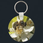 Chaveiro Bee on Orange Blossom Keychain<br><div class="desc">This photograph of a bee feeding on Orange blossom was taken in the South of France. It was a beautiful morning in early summer, and the air was heavy with the scent of Orange blossom, and the hum of bees. keychain is perfect to keep your keys safe and a lovely...</div>