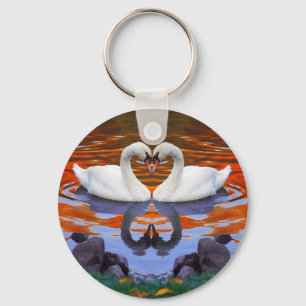 Chaveiro Beijar Cisnes no Amor, Pescoços em Forma de Coraçã