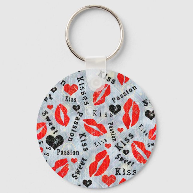 Chaveiro Beijo, lábios vermelhos. (Frente)