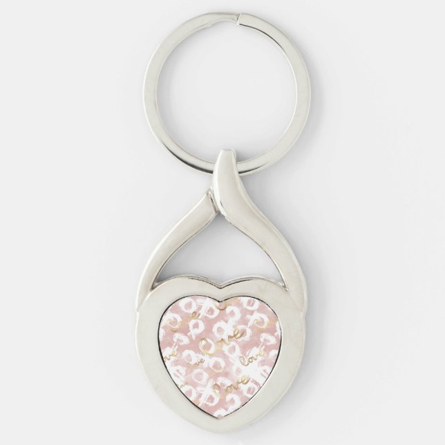 Chaveiro Beijo Rosa Dourado Branco XOXO Amor (Frente)