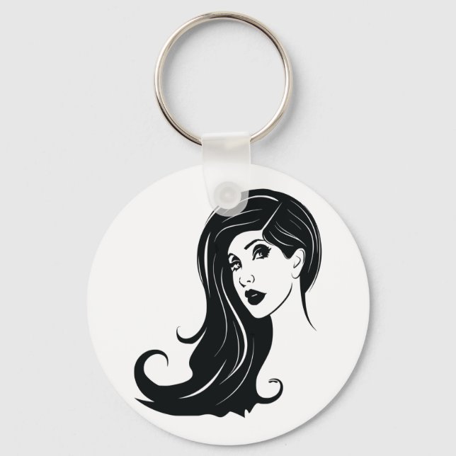 Chaveiro Bela Arte de Moda de Mulher de Cabelo Longo (Frente)
