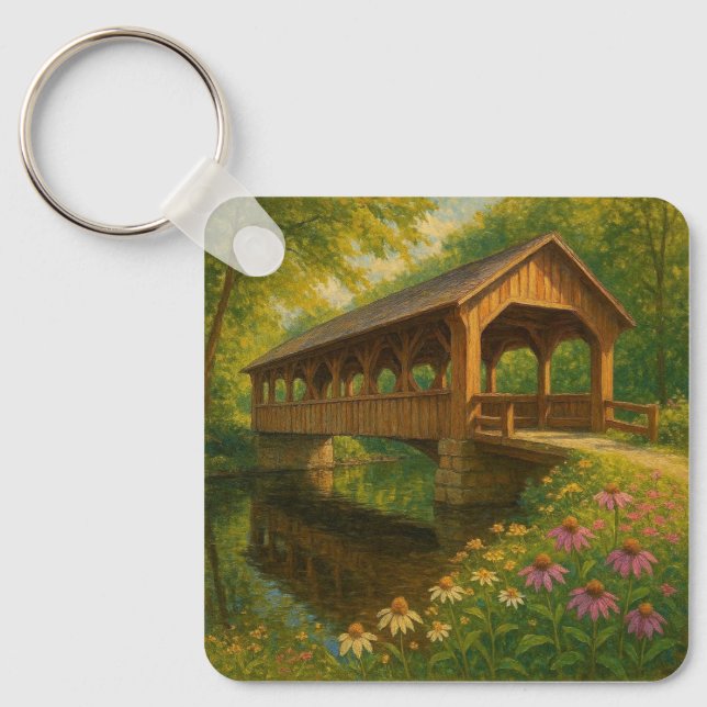 Chaveiro Bela arte de ponte coberta de verão (Frente)