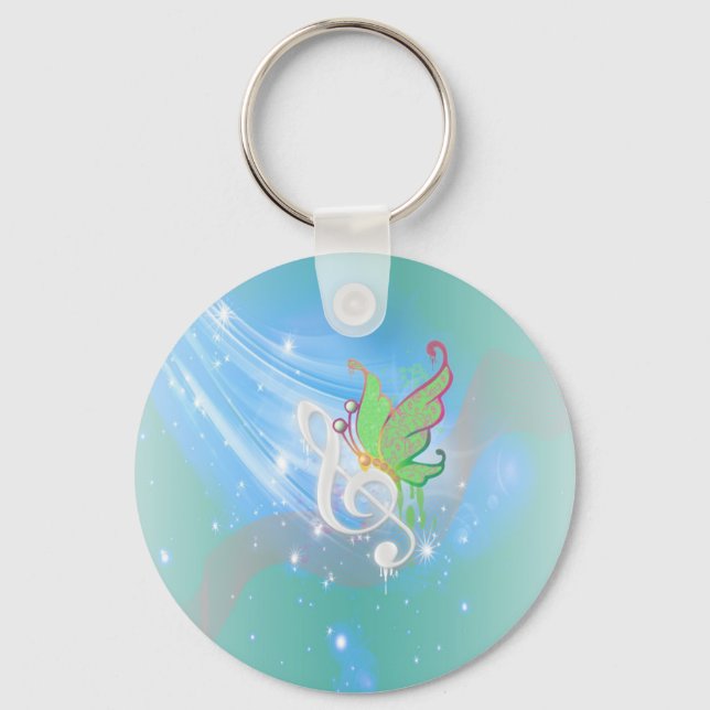 Chaveiro Bela e legal borboleta de música branca (Frente)