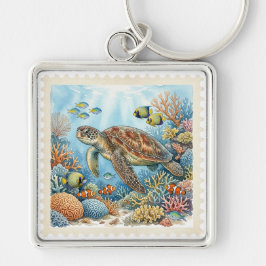 Chaveiro BELa TARTARUGA MARINHA COLORIDA E PEIXES TROPICAIS