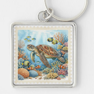 Chaveiro BELa TARTARUGA MARINHA COLORIDA E PEIXES TROPICAIS