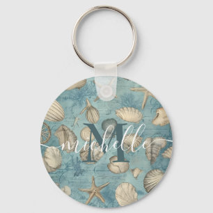 Chaveiro Bela Vintagem Personalizada Concha De Azul