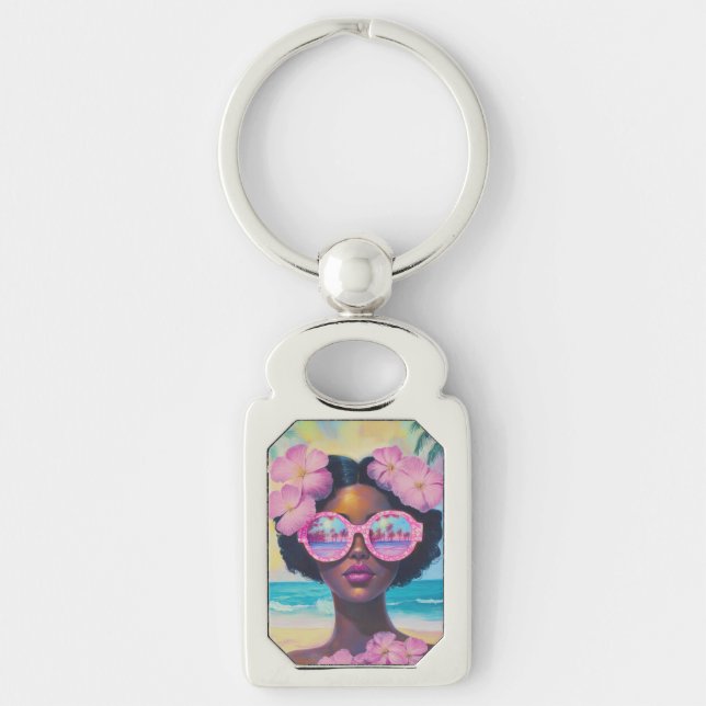Chaveiro Beleza tropical em tons de rosa (Frente)