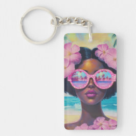 Chaveiro Beleza tropical em tons de rosa