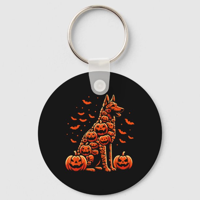 Chaveiro Belga Malinois Pumpkin Jack O Lanterna Halloween (Frente)