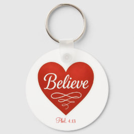 Chaveiro Believe red and white heart