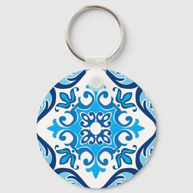 Chaveiro 💙 🤍 Belo azul - Azulejos X brancos, (Frente)