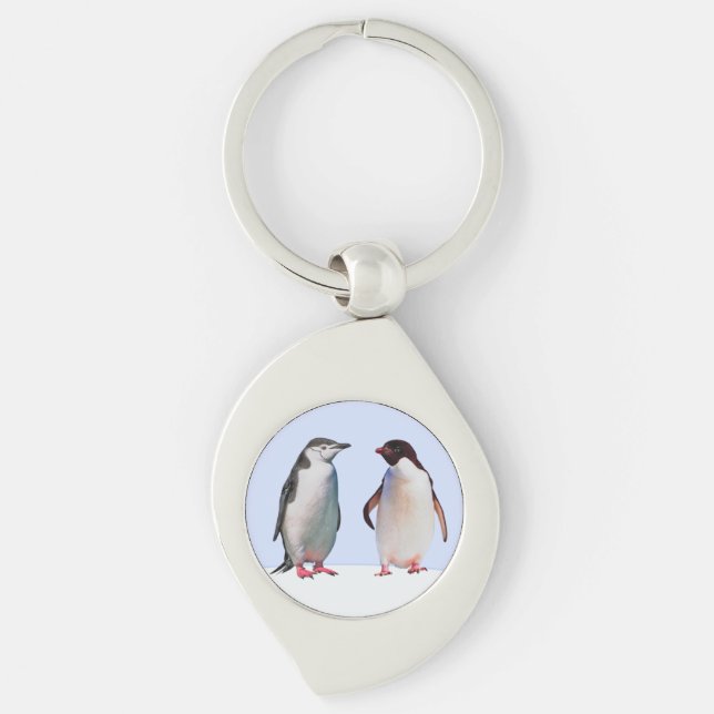 Chaveiro Belo casal de pinguins em azul claro (Frente)