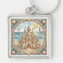 Chaveiro BELo CASTELO DE AREIA NA PRAIA COM BARCOS