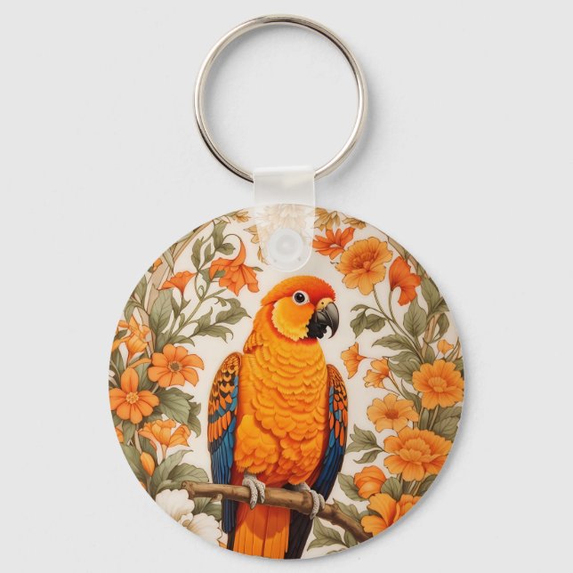 Chaveiro Belo Conure Sol Inspirado em William Morris (Frente)