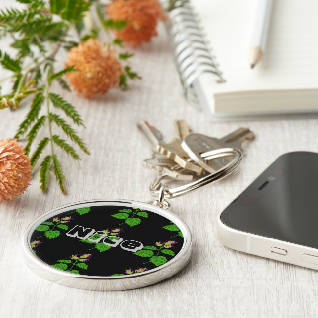 Chaveiro Belo nome ou texto Imagem de Folha Verde (Lateral)
