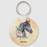 Belo Retrato de Cabeça de Cavalo Negro Aquarela