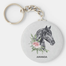 Chaveiro Belo Retrato de Cabeça de Cavalo Negro Aquarela