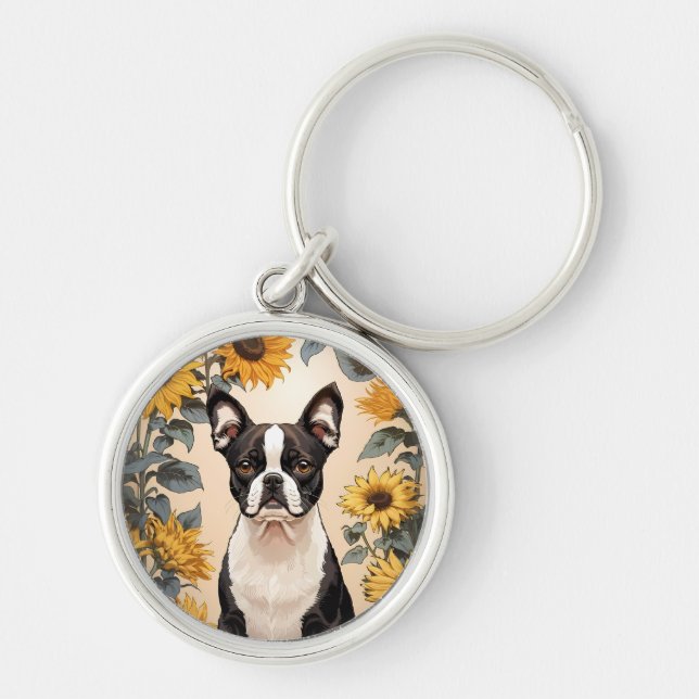 Chaveiro Belo Sol Amarelo de Boston Terrier (Frente)
