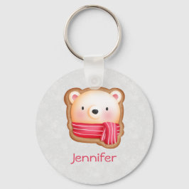 Chaveiro Belo Urso Enfrentado Vermelho Scarf e Cheeks Rosad