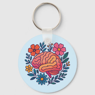 Chaveiro Bem-Estar Mental Cérebro Florido