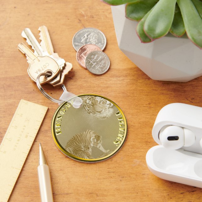 Chaveiro Bengala Tigres Dourados Moedas, Keyring (Mesa)