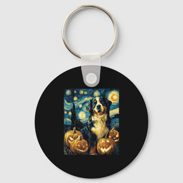 Chaveiro Bernese Mountain Cute Dog Halloween Jack O Lantern (Frente)