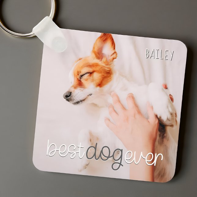 Chaveiro Best Dog Ever Modern Playful Simple Chic Pet Photo (Criador carregado)