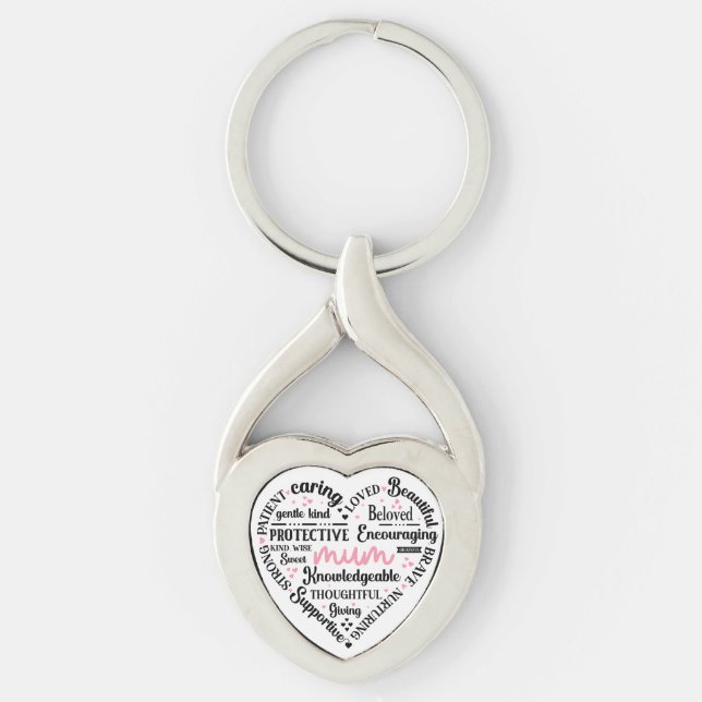 Chaveiro Best Mum Ever: Mother's Day & Birthday Heart Word (Frente)