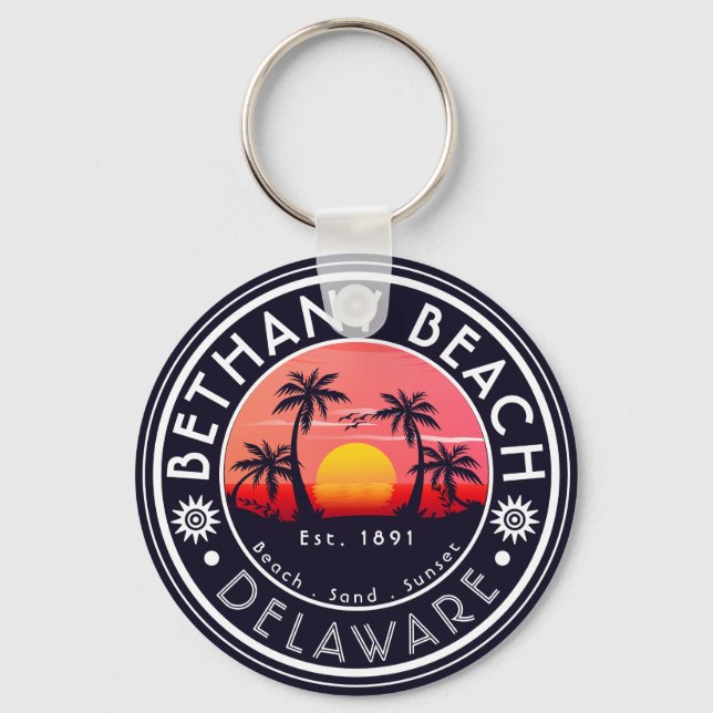 Chaveiro Bethany Beach Delaware Sunset Beach Palm Tree 80s (Frente)