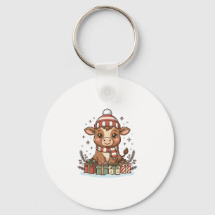 Chaveiro Bezerro de Natal Fofo Com Presentes Vetor Vintage_