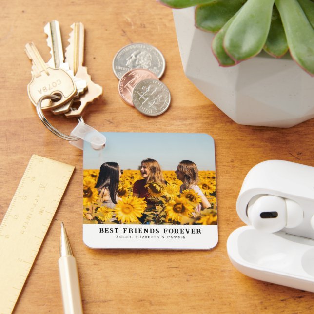 Chaveiro BFF de Fotografias e Nomes Laterais Perso (Mesa)