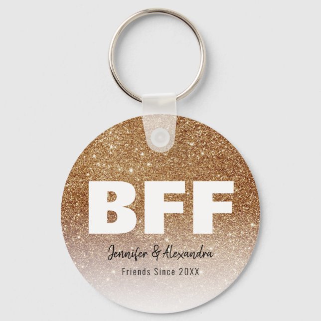 Chaveiro BFF Dourado Glitter Personalizado Melhor Amigos Mo (Frente)