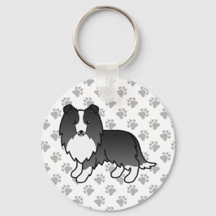 Chaveiro Bi-Black Shetland Sheepdog Cartoon Dog & Paws