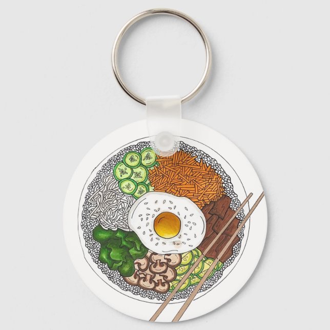 Chaveiro Bibimbap Comida Coreana Culinária Arroz Ovo Prato (Frente)