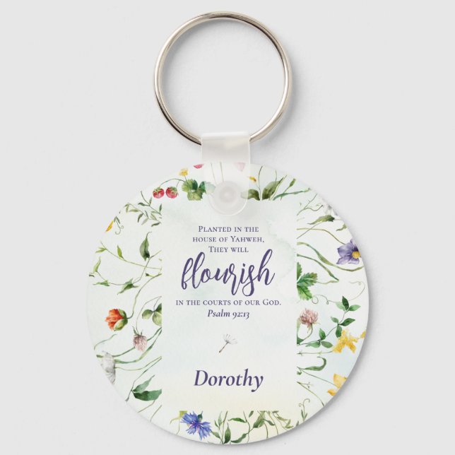 Chaveiro Bíblia de flor selvagem de aquarela personalizada  (Frente)