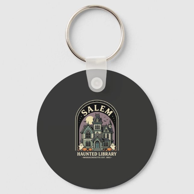 Chaveiro Biblioteca Assombrada de Salem Design de Halloween (Frente)