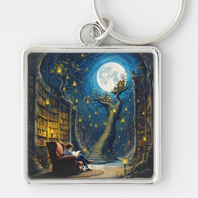 Chaveiro Biblioteca de Árvore Fantasy Cute Boy (Frente)