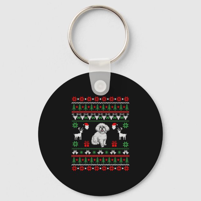 Chaveiro Bichon Frise Ugly Christmas Sweater (Frente)