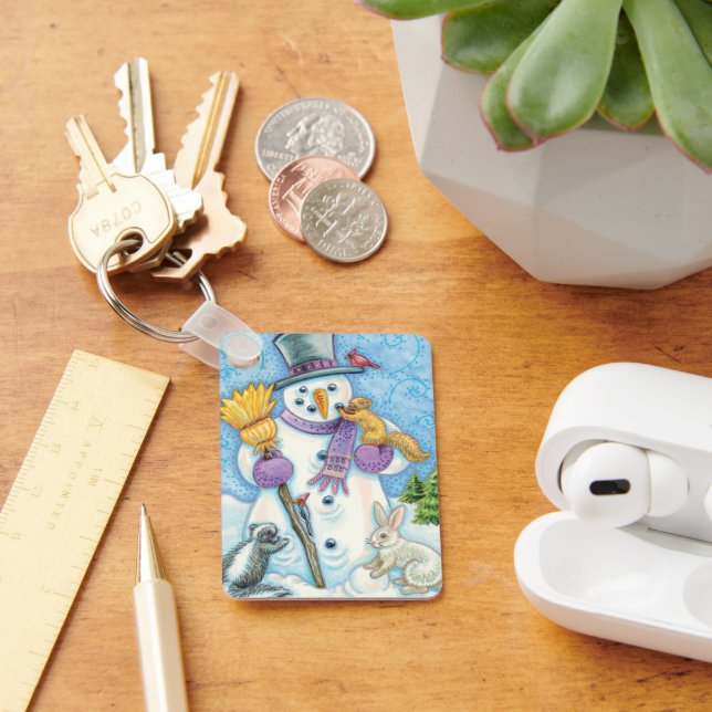 Chaveiro Bichos Cachorros Construindo um Neve para o Natal (Mesa)