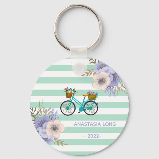 Chaveiro Bicicletas de Flores Azuis Modernas (Frente)