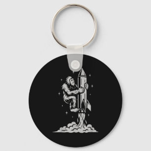 Chaveiro Bigfoot Engraçado Voando Para o Espaço Com Estrela