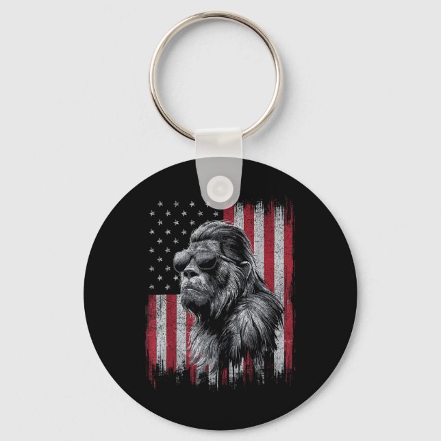 Chaveiro Bigfoot Sasquatch 4 De Julho Patriótico Dos Eua In (Frente)