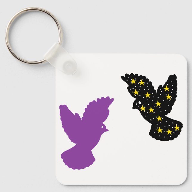 Chaveiro Birds – Design de Silhueta de Dupla Pena (Frente)