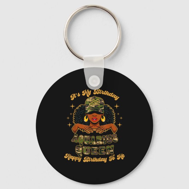 Chaveiro Birthday Aquarius Queen Camo Black Woman African Z (Frente)