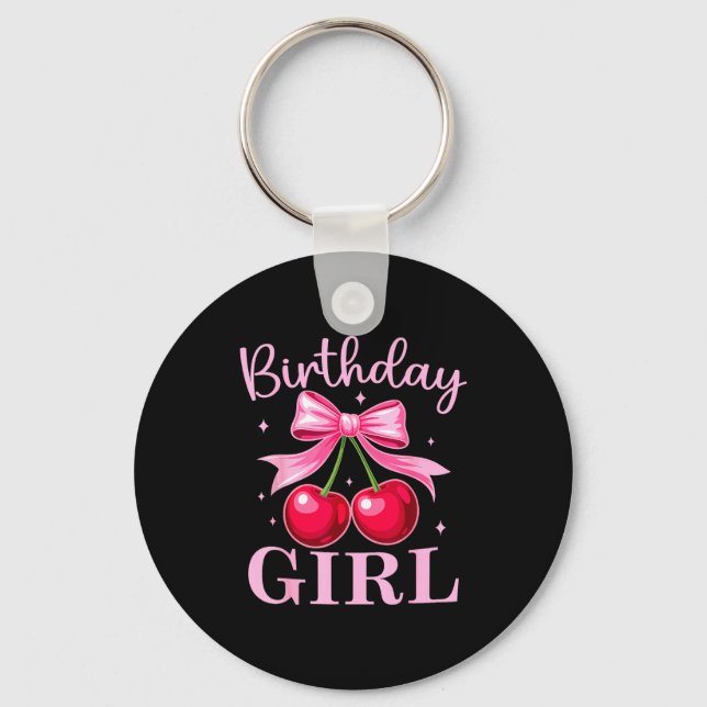 Chaveiro Birthday Girl Coquette Bow Cherry Birthday Girls W (Frente)