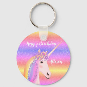 Chaveiro Birthday Unicórn Rainbow Glitter Personalizado