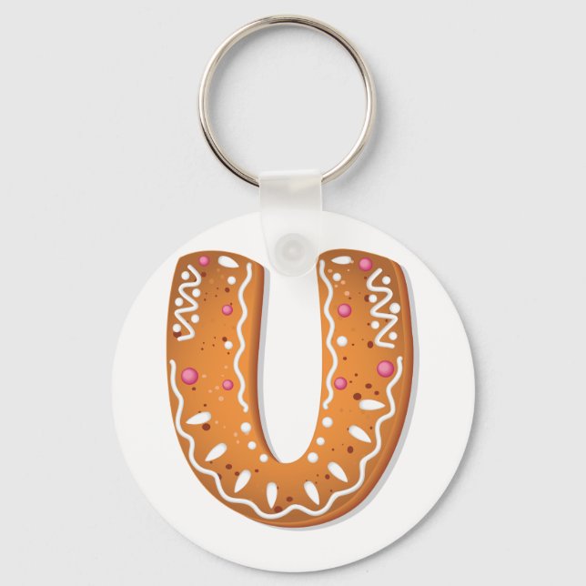 Chaveiro Biscoito de Natal Letra U Monograma Feriado (Frente)
