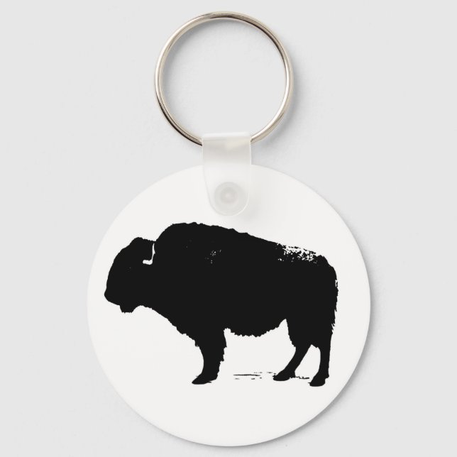 Chaveiro Bison de Búfalo de Pop Preto e Branco (Frente)