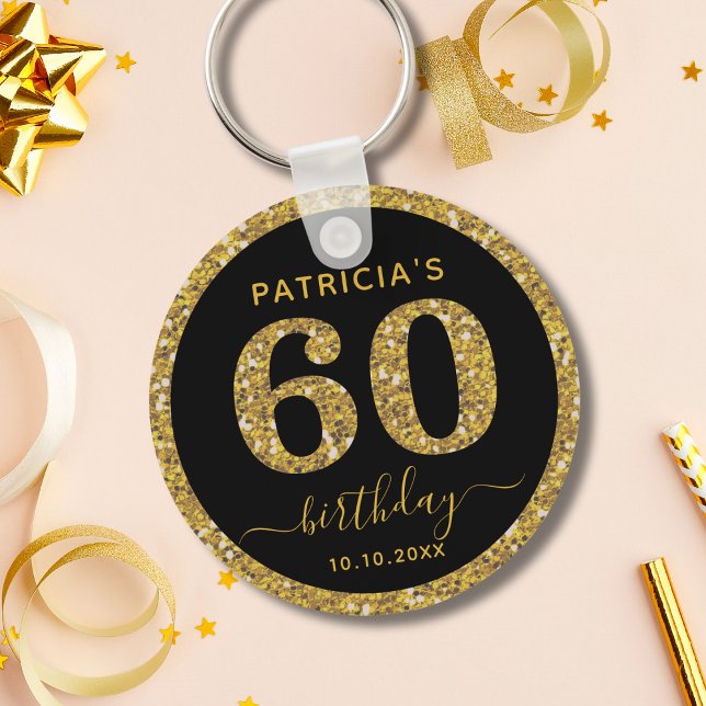 Chaveiro Black And Gold Glitter 60th Birthday Party Favor   (Criador carregado)